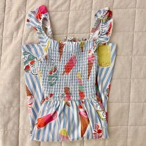 Mini Boden Striped Ice Cream Print Top - Blue and Multicolor